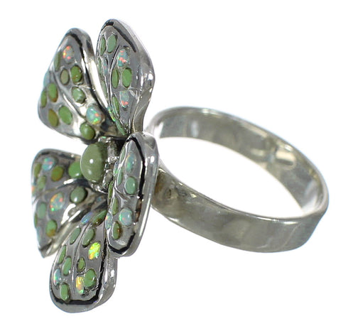 Turquoise And Opal Genuine Sterling Silver Flower Southwest Ring Size 4-3/4 WX70736